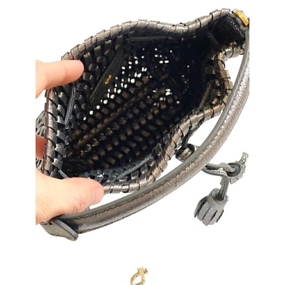 Anya Hindmarch Neeson Drawstring Micro Bag Leather Anthracite Bucket Crossbody - Picture 10 of 15